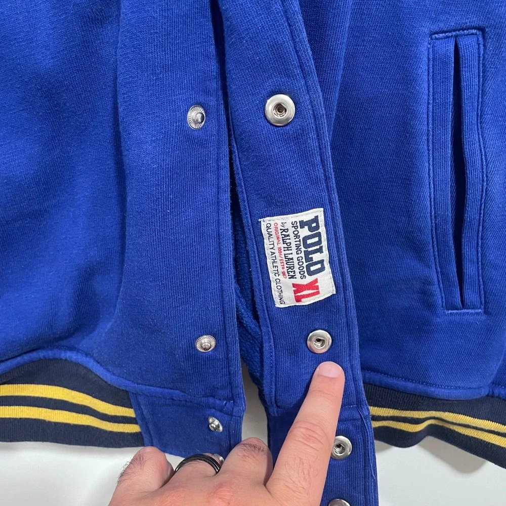 Polo Ralph Lauren Mens XL Blue Yellow Track 067 Team Varsity Sweatshirt Jacket